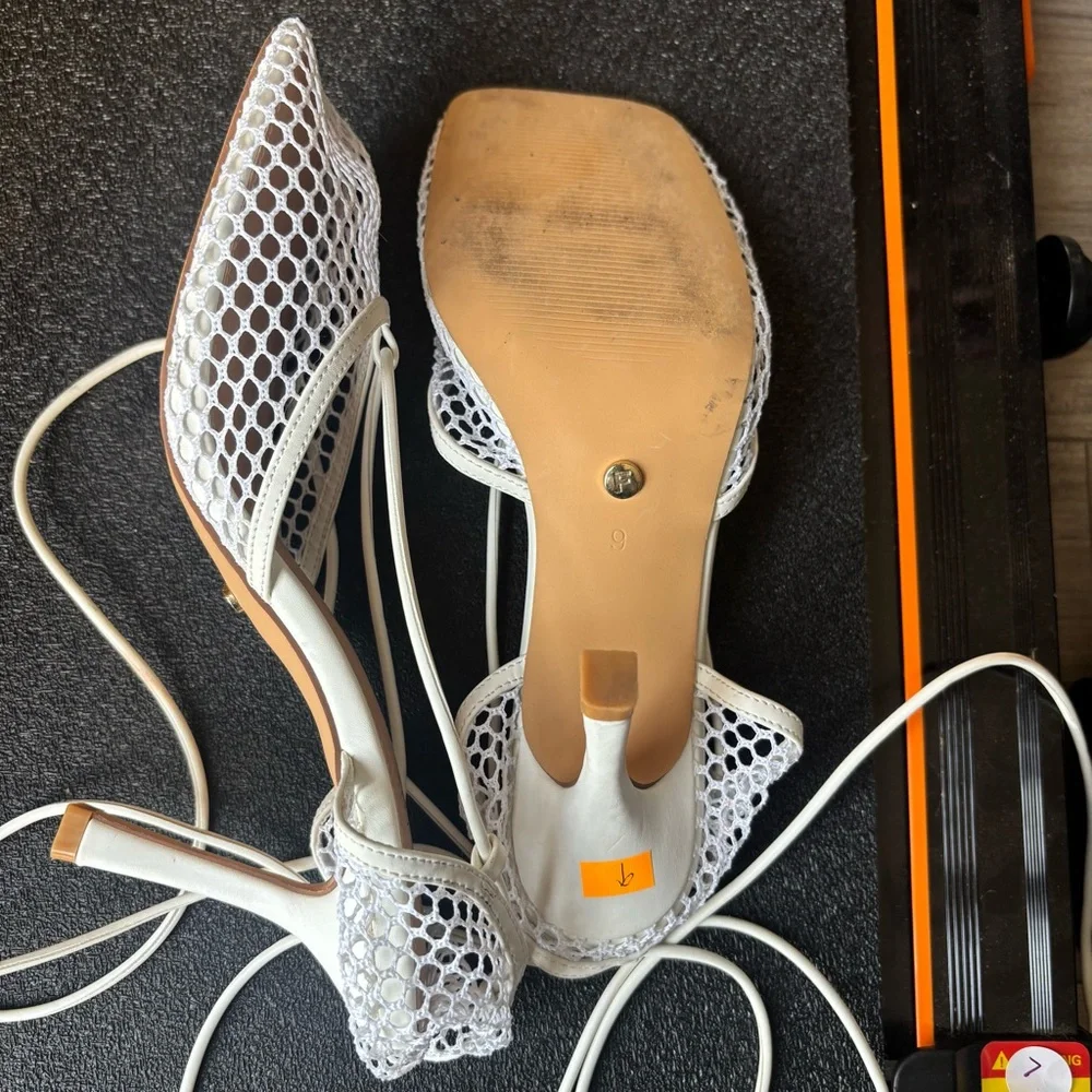 Women's White Mesh Lace-Up Heels White Fox - Picture 8 of 9